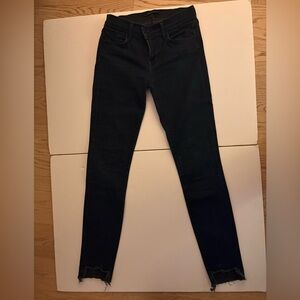 J Brand Black Skinny High-Rise Jeans with Frayed Hem